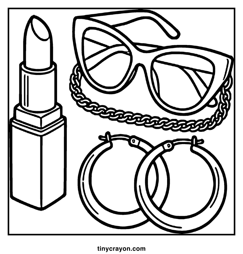 A lipstick, sunglasses and hoop earrings, a baddie coloring page