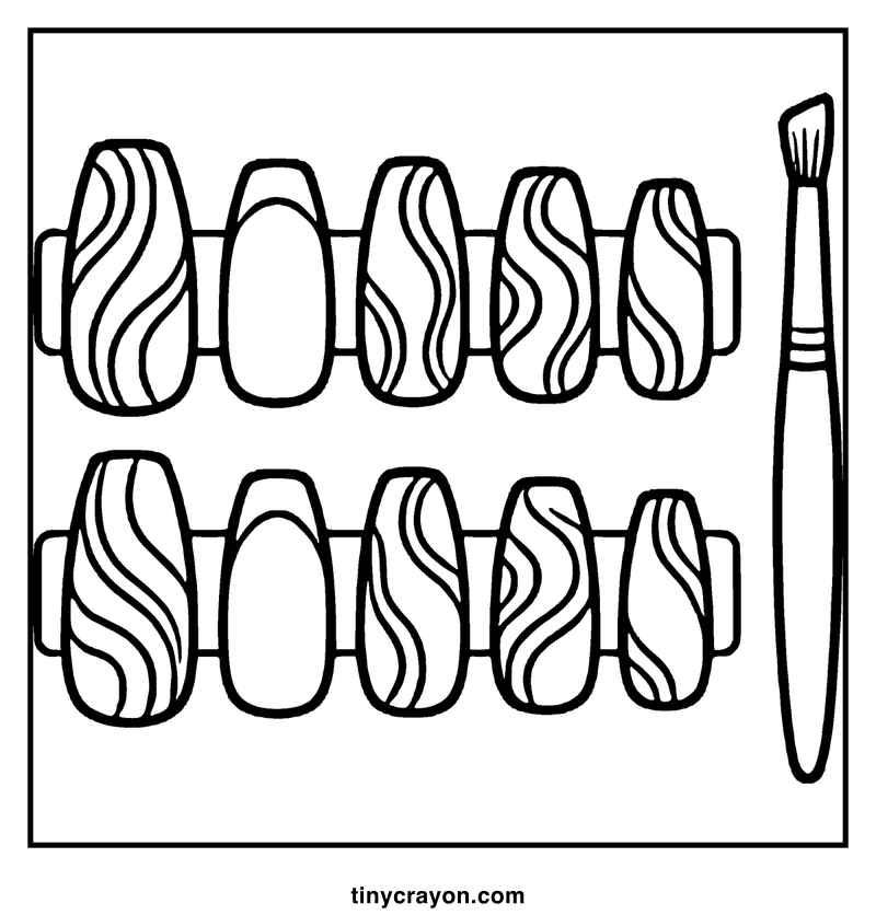 Two rows of wooden beads with a paintbrush on the side, a baddie coloring page