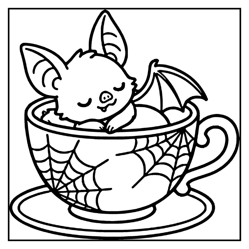 A cute bat is sleeping inside a spider web-covered teacup