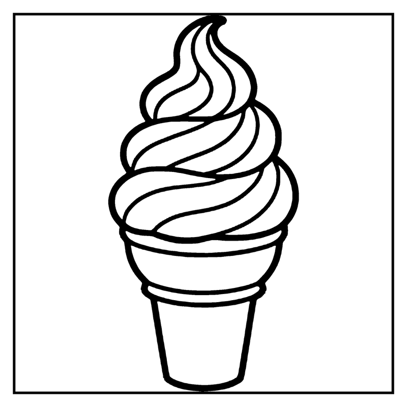 Ice cream cone with swirls, no background, simple black and white drawing, a candy coloring page