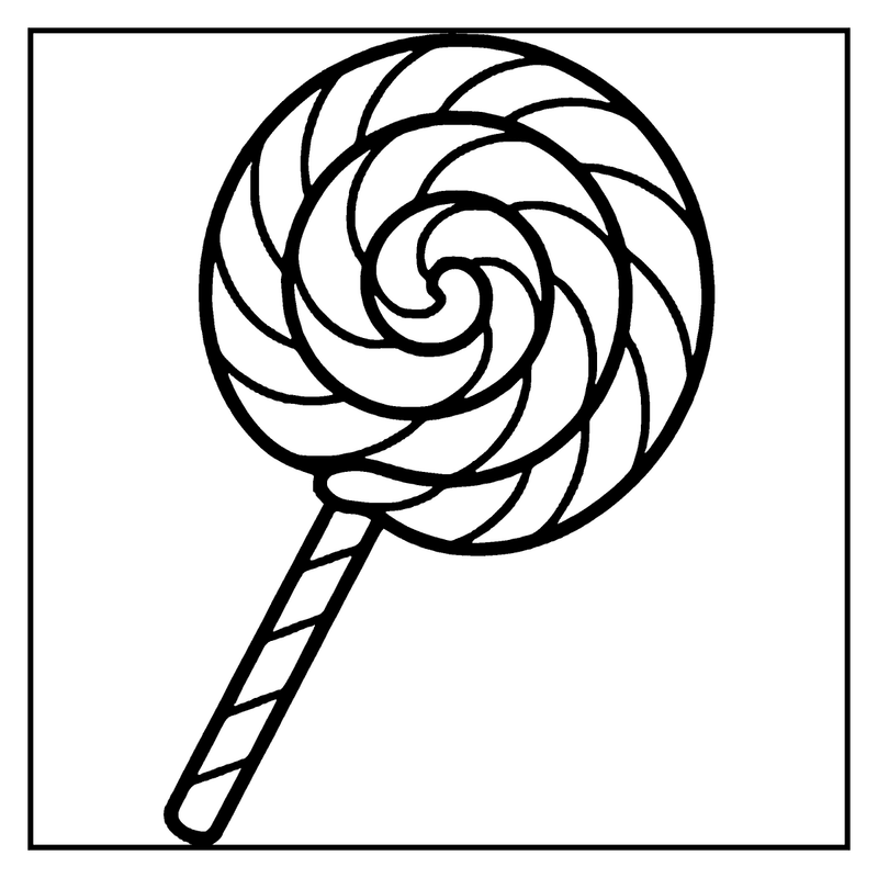 A lollipop with a striped stick and a spiral candy swirl