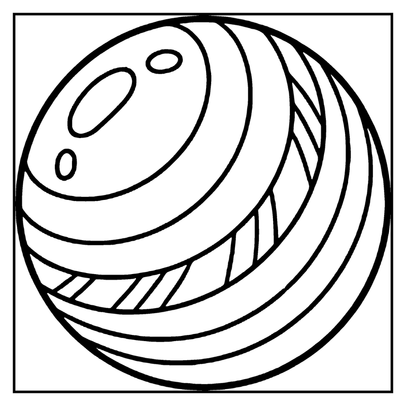 A round, striped object with two small circles on top, resembling a toy or a ball, a candy coloring page