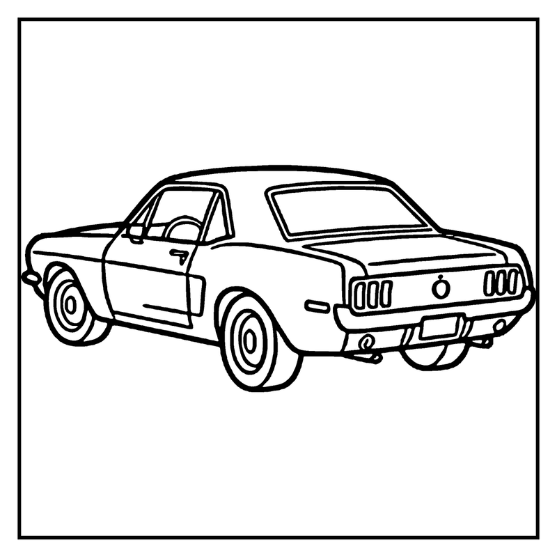A classic muscle car is parked, ready for coloring, a car coloring page
