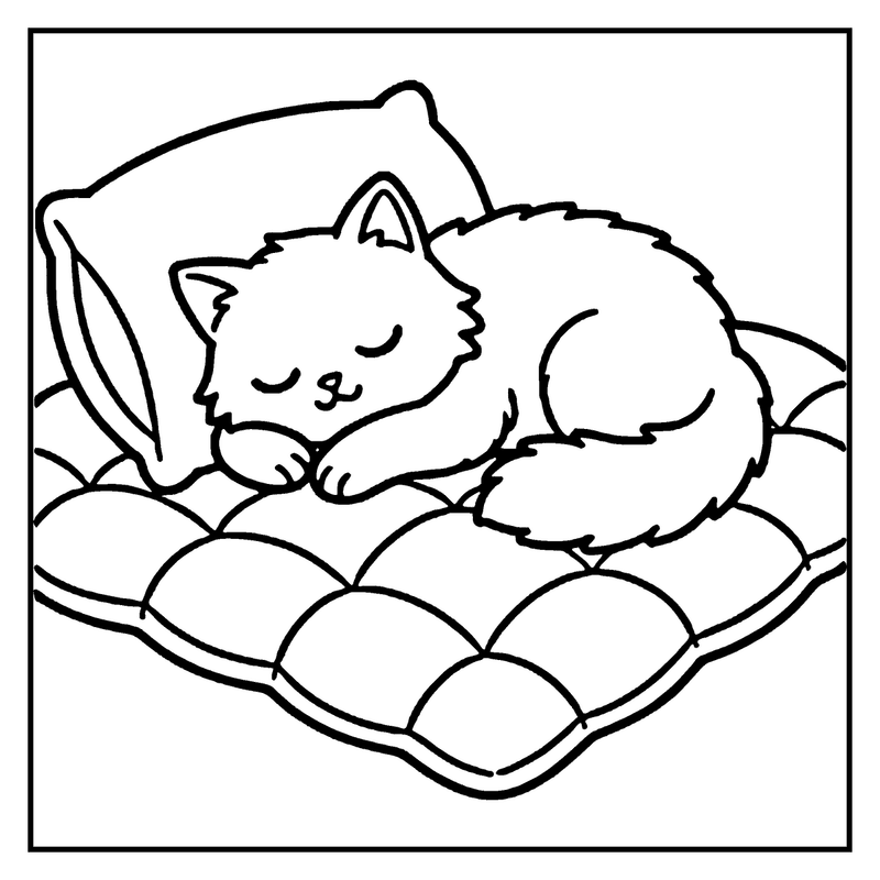 A sleeping cat is curled up on a soft pillow, eyes closed, enjoying a peaceful nap