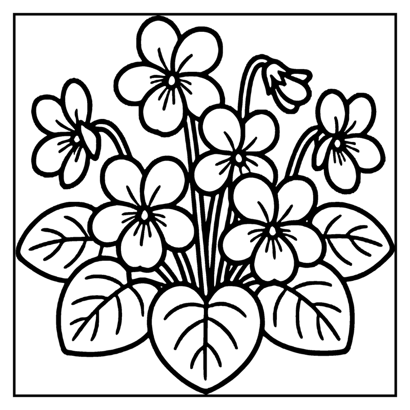 A bouquet of flowers with leaves in a black and white drawing
