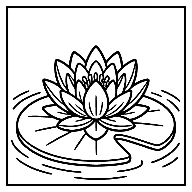A water lily flower floats on a round leaf in a pond with ripples around it