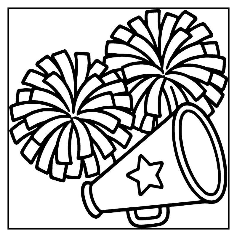 Cheerleading megaphone with pom-poms, ready for a sports event, a football coloring page