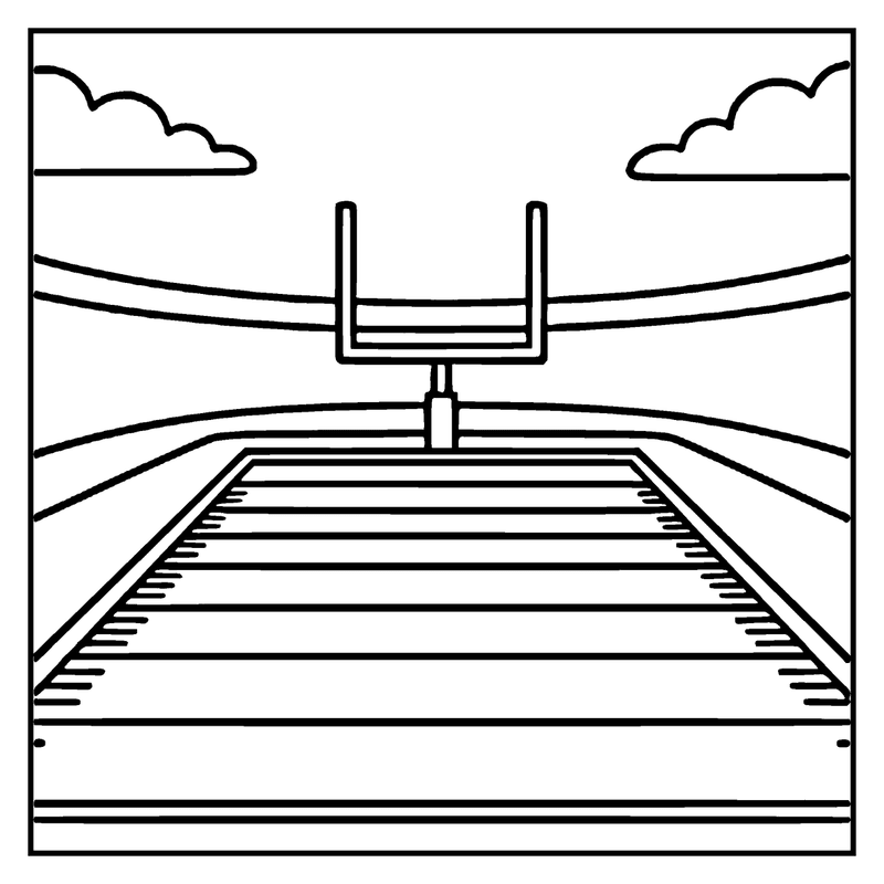A football field with goalposts and clouds in the sky, a football coloring page