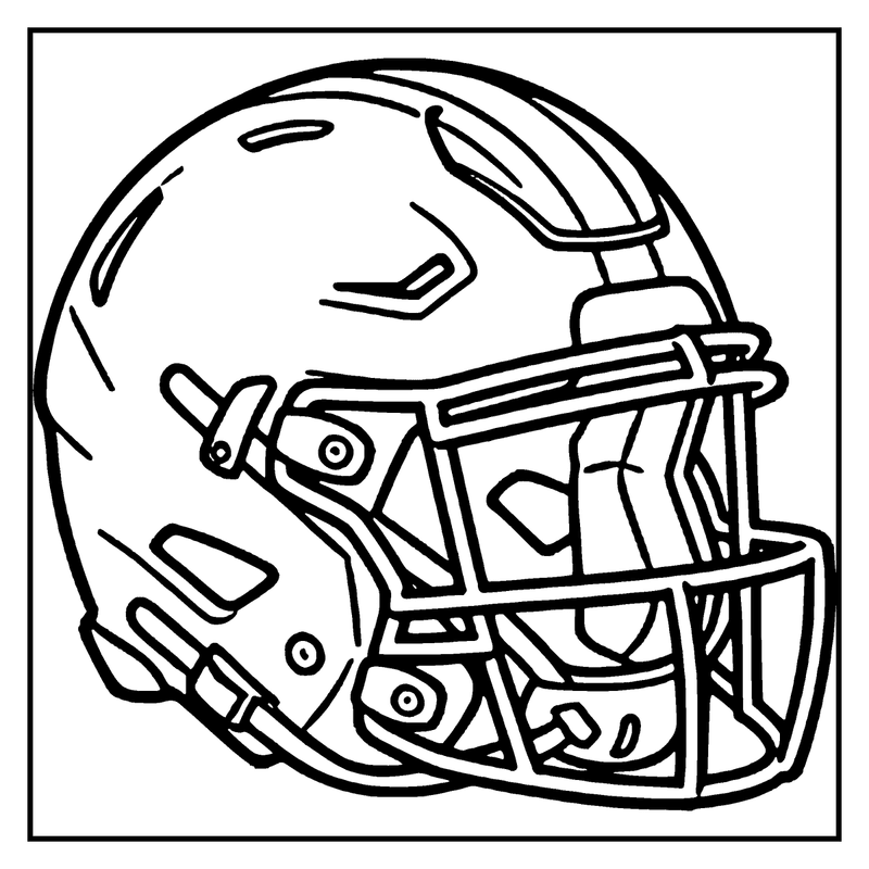 A football helmet with a face mask, showing the side view, a football coloring page