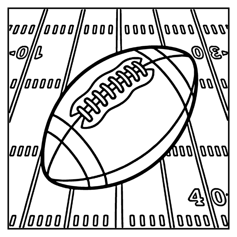 A football is flying through the air, landing on the 40-yard line, a football coloring page