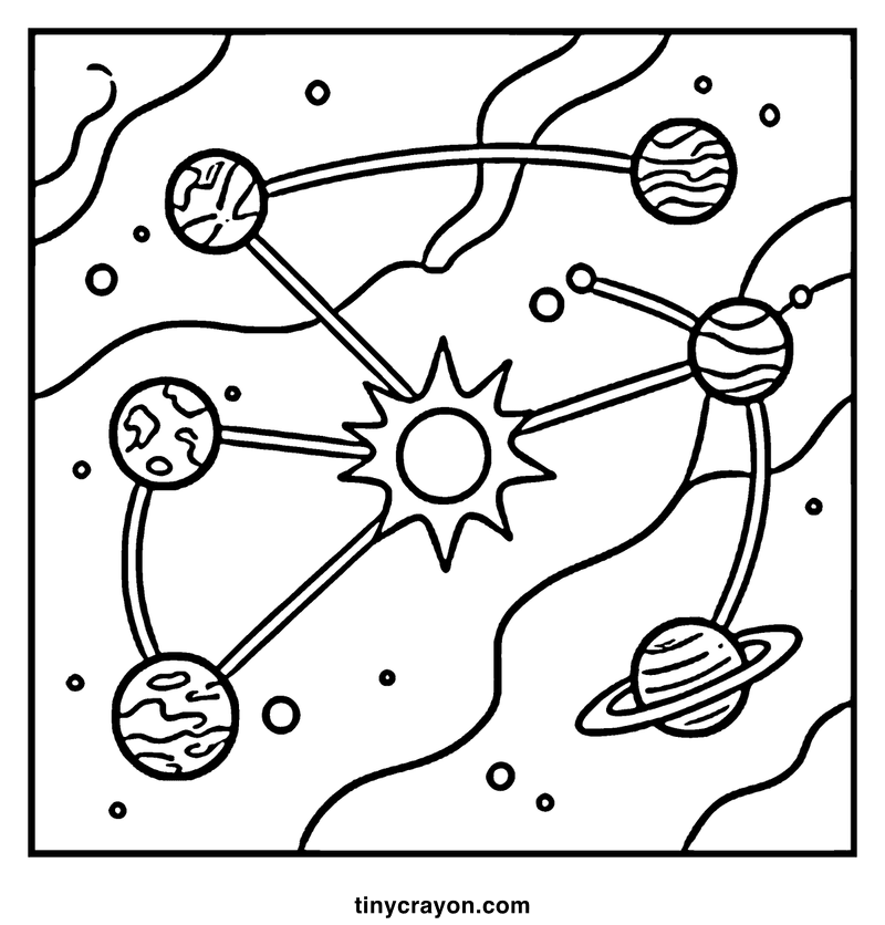 The solar system with planets orbiting the sun, a lesbian space princess coloring page