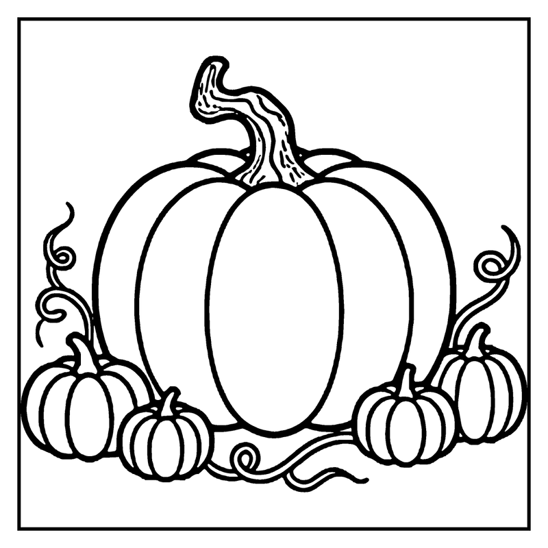 A large pumpkin with a stem and smaller pumpkins around it