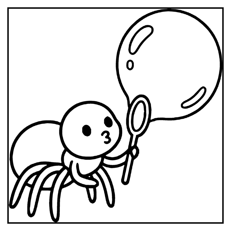 A cute ant holding a magnifying glass, exploring its surroundings, a spider coloring page